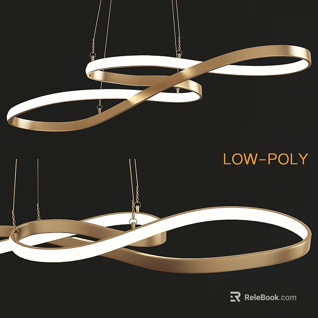 Sleek Contemporary Golden Chandelier with Intertwined Circular Frame and LED Illuminated Design 3d model 