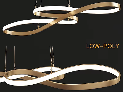 Sleek Contemporary Golden Chandelier with Intertwined Circular Frame and LED Illuminated Design 3d model