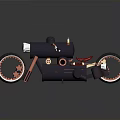 Vintage Motorcycle with Dual Headlights Red Seat Spoked Wheels Retro Mechanical Design and Reflective Surface