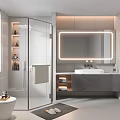Modern Bathroom Interior Design With Glass Shower Toilet Vanity Backlit Mirror And Cabinets