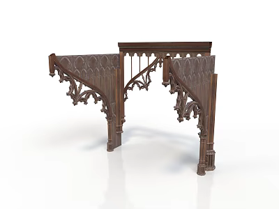 Dark Brown Wooden Decorative Structure Featuring Intricate Carvings For Classical Architecture 3d model