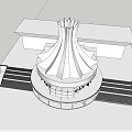 Unique Architectural Design Of Modern Building With Tall Spire Like Roof And Circular Base