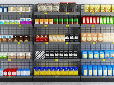 Neatly Arranged Display Shelves Stocked With Various Packaged Products In Retail Space 3d model