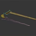 Ancient Decorative Swords With Wooden Handle Green Carved Blade And Black Curved Design