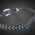 Black Leather Belt With White Polka Dots And Silver Metal Buckle