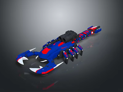 Blue and Red Mechanical Scorpion with Black Cannon Claws and Limbs 3d model