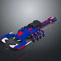 Blue and Red Mechanical Scorpion with Black Cannon Claws and Limbs