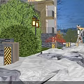 Modern Garden Landscape With Lush Greenery Illuminated Lanterns Rock Formations And Water Feature