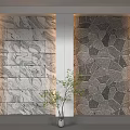 Decorative Background Wall Featuring Light Marble Texture And Dark Irregular Mosaic Pattern With Green Plant 3d model