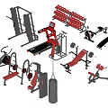 Various Professional Fitness Sports Equipment Including Dumbbells Barbells Treadmills And Benches