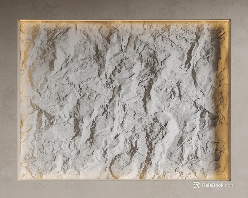 Gray Crinkled Paper Texture Background Wall With Golden Frame Decoration 3d model