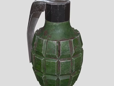 Military Green Hand Grenade With Diamond Pattern Surface Fuse Handle And Tactical Weapon Design 3d model
