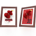 Brown Framed Ornament Decoration Set Featuring Red Elements for New Year Decor