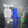 Industrial Equipment Setup With Pipes Valves Blue Tank And Mechanical Components