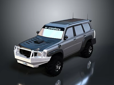 Tough Silver Off-road Vehicle By FLOTORS With Roof Antenna Front Bumper And Off-road Tires 3d model