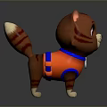 Cute Brown Striped Cartoon Cat 3D Model Wearing Red Vest With Badge
