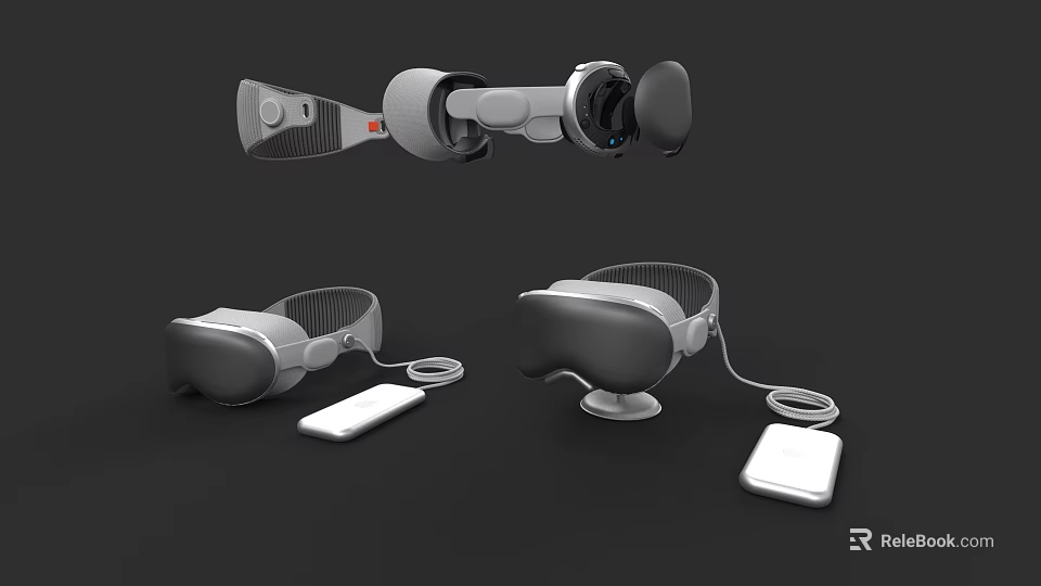 Modern VR Headset Controllers And Virtual Reality Devices With Base And Cables 3d model 
