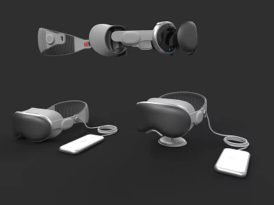 Modern VR Headset Controllers And Virtual Reality Devices With Base And Cables 3d model
