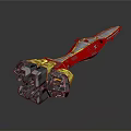 Futuristic Sci Fi Mechanical Weapon With Red Yellow Black Color And Glowing Elements