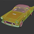 Shiny Vintage Yellow Convertible Car With Beige Top And Chrome Accents