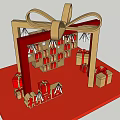 Gift Area Display With Red Stand Bow Decoration And Gift Boxes 3d model