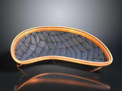 Curved Furniture Cushion With Orange Frame And Dark Diamond Textured Surface On Stand 3d model