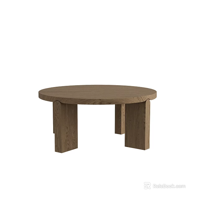 Stylish Round Wooden Dining Table With Thick Solid Legs And Natural Grain Design 3d model