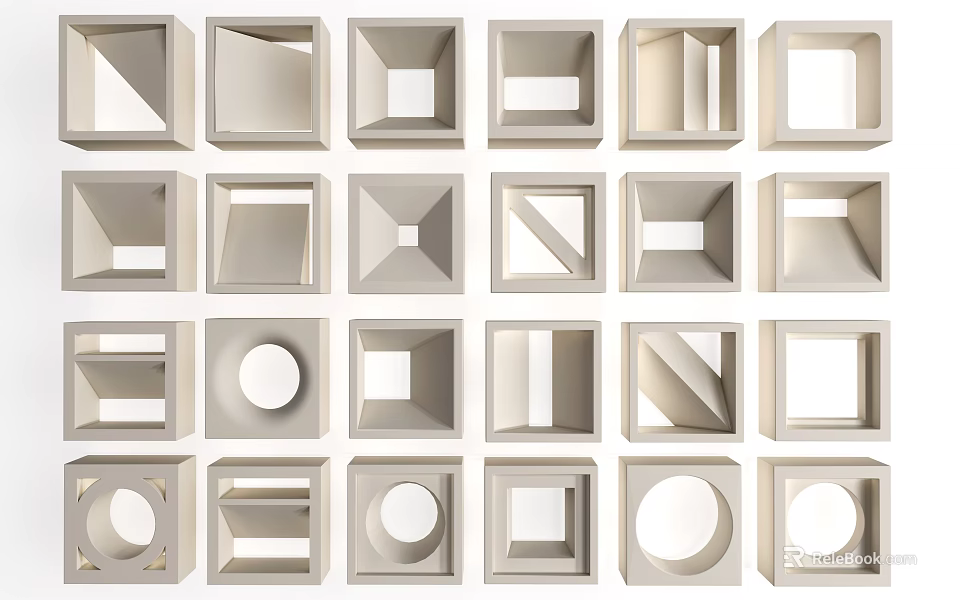 Modern Geometric Room Dividers With Square Circular And Angular Cutout Designs 3d model