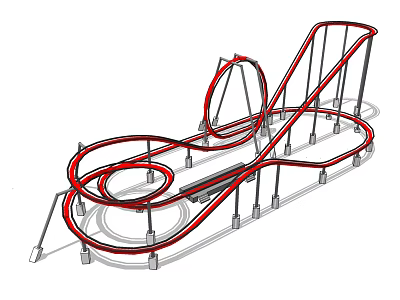 Amusement Park Thrilling Roller Coaster With Red Steel Tracks And Multiple Loops 3d model