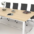 Modern Conference Table With Wooden Top White Legs Black Office Chairs Notebook And Plant