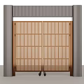 Wooden Slatted Sliding Gate Design With Gray Columns And Modern Structure
