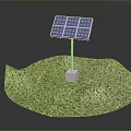 Computer Rendered 3D Solar Panel Model On Green Grass Surface