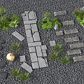 Natural Garden Path With Pebbles Stone Slabs And Green Plants
