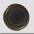 Ornate Circular Decorative Plate With Black Center And Gold Dot Border