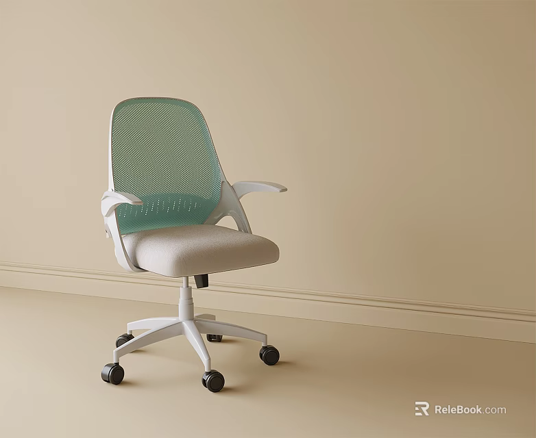 Modern Office Chair with Green Mesh Back White Armrests and Light Gray Padded Seat 3d model 