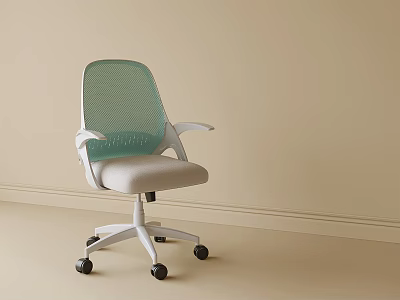 Modern Office Chair with Green Mesh Back White Armrests and Light Gray Padded Seat 3d model