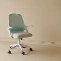 Modern Office Chair with Green Mesh Back White Armrests and Light Gray Padded Seat