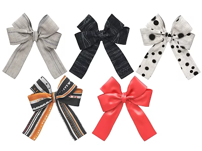 Colorful Decorative Bows with Various Patterns and Textures for Gift Wrapping 3d model