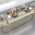L'OREAL Cosmetics Display Shelf With Golden Frame Decorative Flowers And Arranged Products