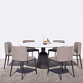 Round Dining Table Set With Light Gray Chairs White Tabletop Black Base And Gray Rug 3d model