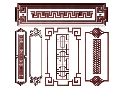 New Chinese Style Flower Lattice Window Carved Hollow Carved Window Corner Carved Gypsum Line Carved Window Pattern Carved 3d model