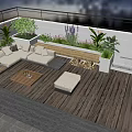 Modern Rooftop Garden With Wooden Deck Sofa Lush Plants And Ambient Lighting