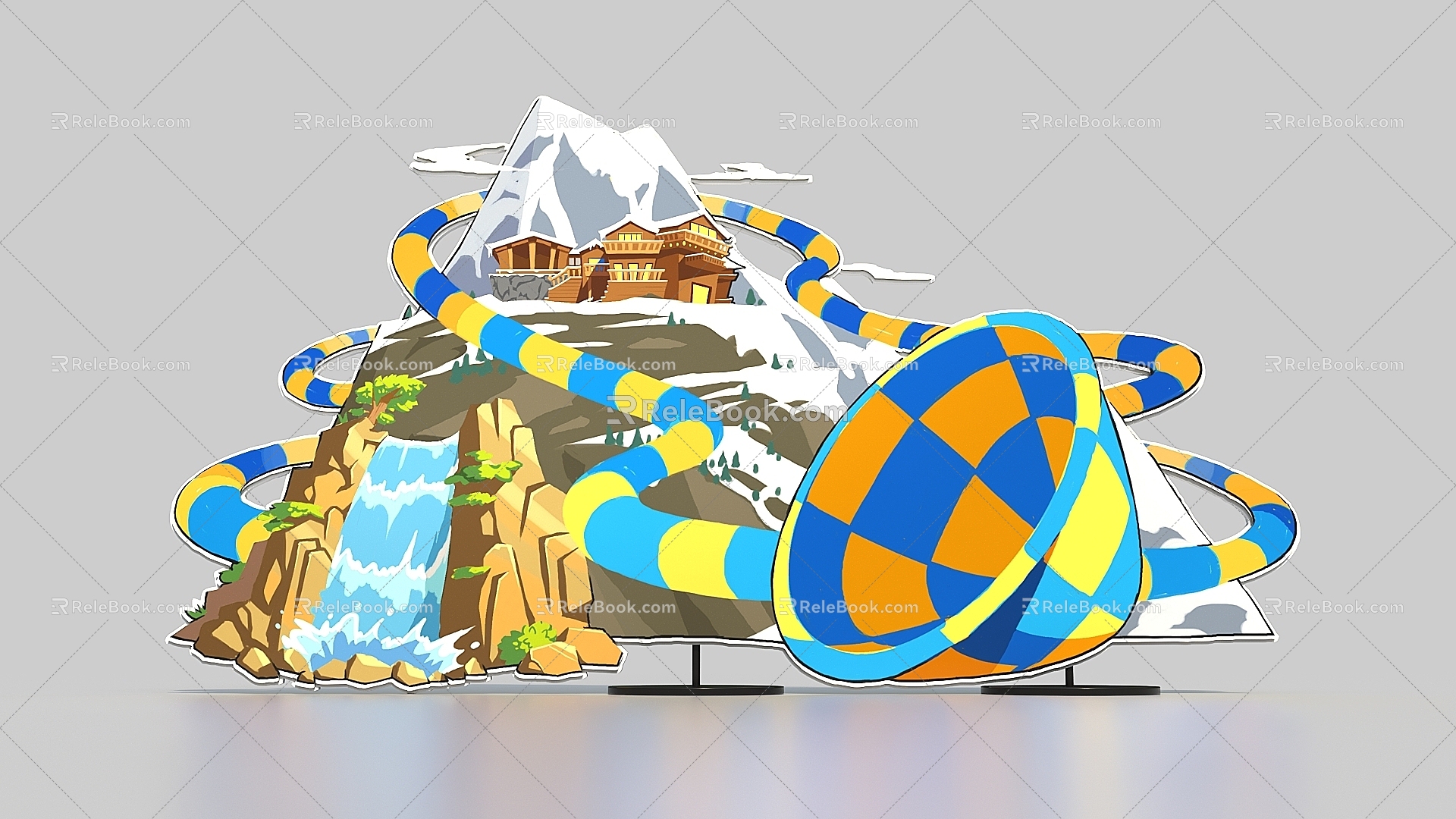 Cartoon Snow Mountain Big Horn Speed Slide Children's Park Waterfall KT Board Photo with Brand Internet Celebrity DP Fashion Beauty Chen 3d model