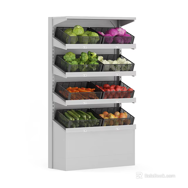Multi Tiered Display Shelf With Various Fresh Vegetables And Fruits Storage 3d model 
