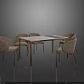 Modern Dining Table Set With Marble Surface Metal Frame And Six Gray Upholstered Chairs 3d model