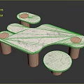 Modern Irregular Shaped Marble Table Set With Matching Stools And Metal Legs 3d model