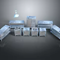 Stainless Steel Commercial Kitchen Appliances With Cabinets Stove Hood And Shelves
