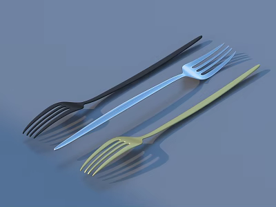 Stylish Three Forks Cutlery Set In Black Silver And Light Green Colors 3d model