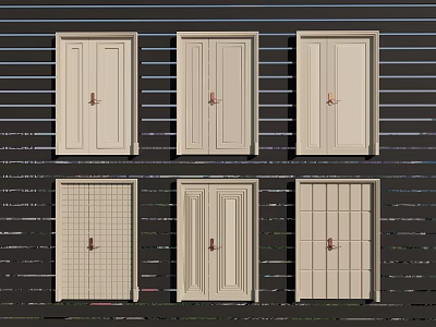 Modern Light Colored Double Doors With Various Panel And Grid Patterns 3d model