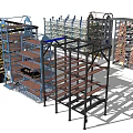 Different Building Frame Structures With Steel And Multi Layer Design Elements 3d model